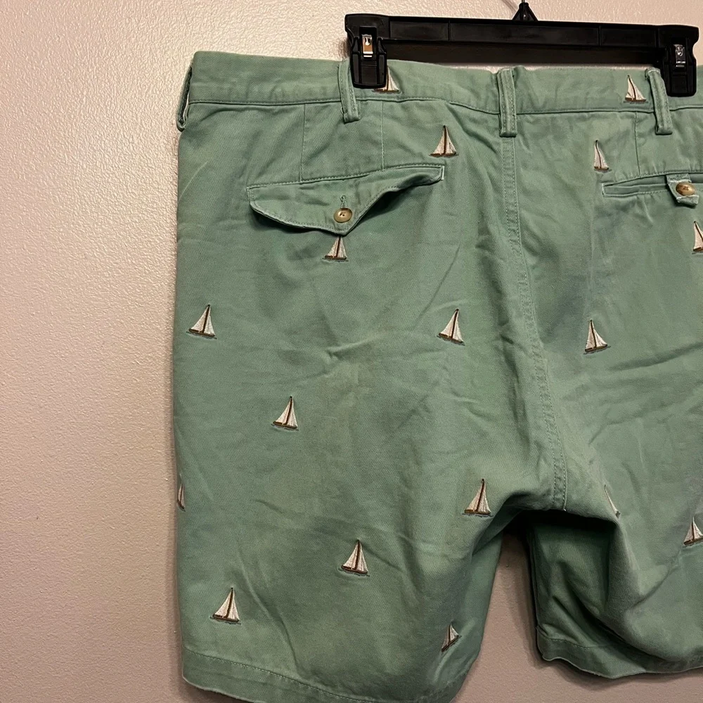 Ralph Lauren VTG Light Green Sailboat Embroidered Yacht Men's Shorts Sz 42